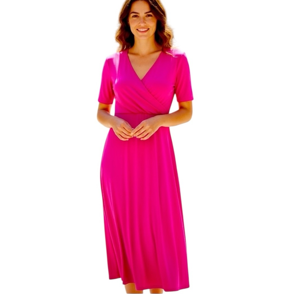 MSK NWT Fuchsia Surplice Midi Dress Size M